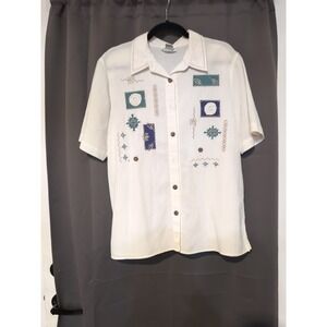 Alfred Dunner Embroidered Floral Button Shirt, Size 16 Blouse, Vtg Floral Beaded